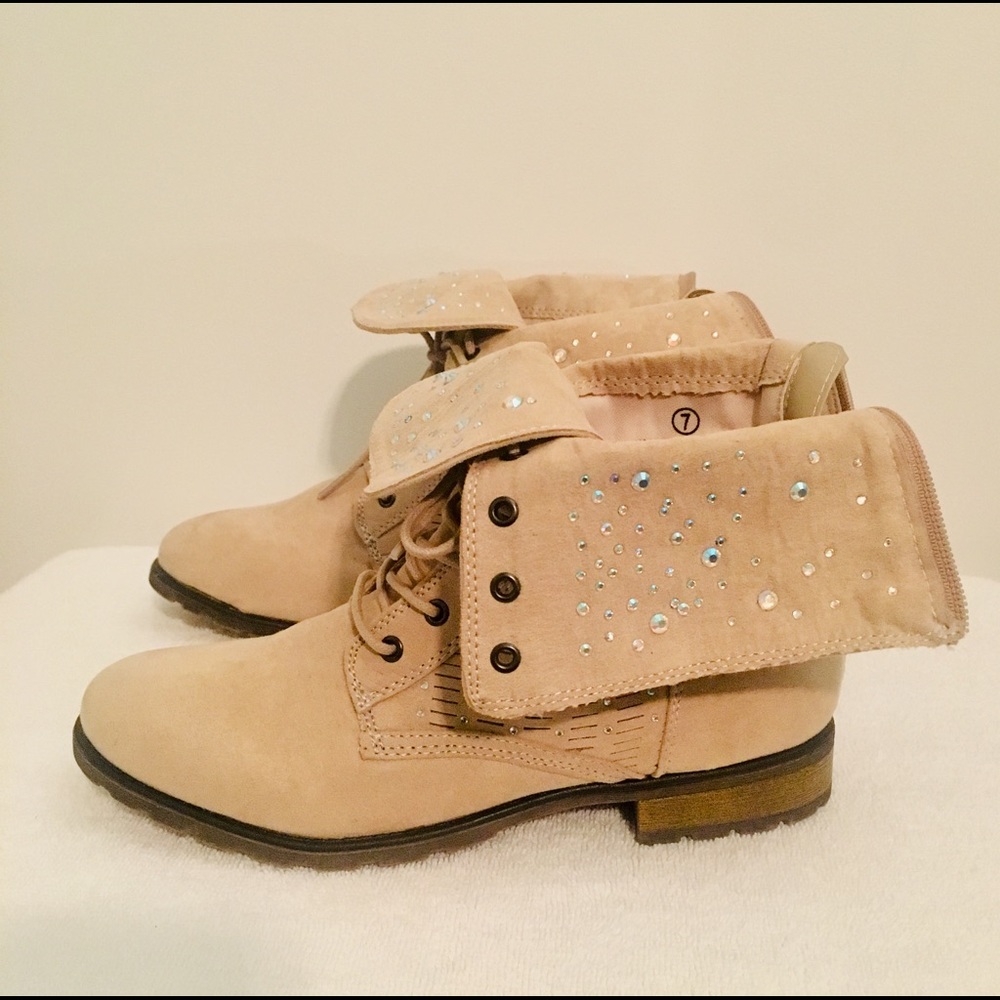 Justice Tan Boots w/Zipper LaceUp Fold Down Size 7